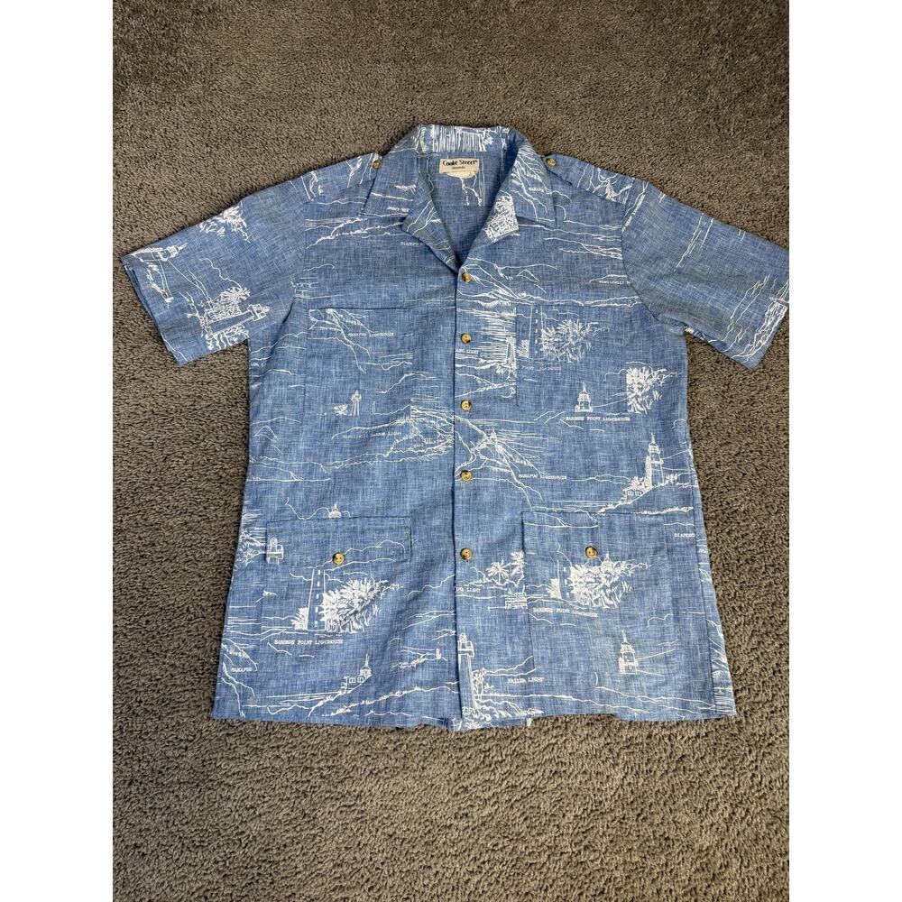 Cooke Street Shirt Mens M Blue Lighthouse Hawaiian Short Sleeve Casual Button Up